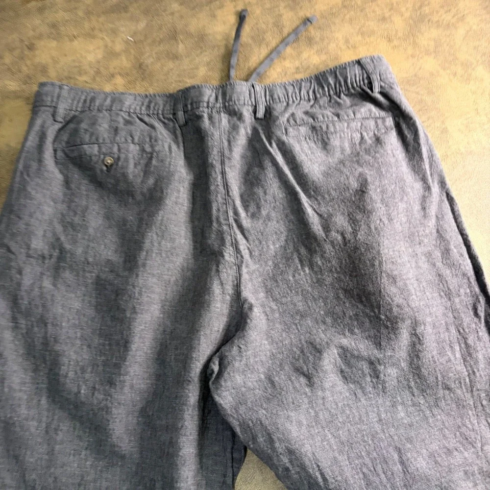 Old Navy Loose Taper Pants Mens XXL Gray Linen Blend Pleated Drawstring